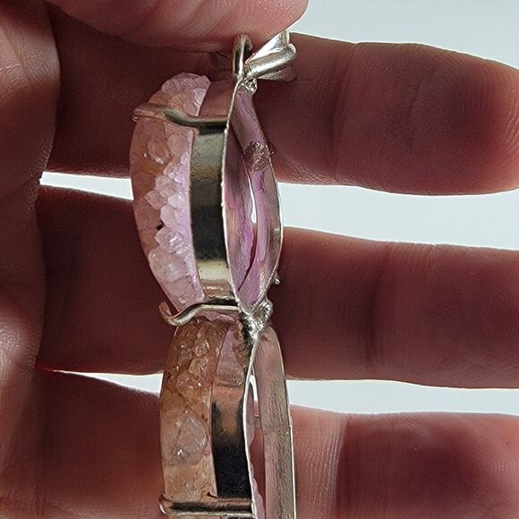 Handmade Silver Pendant – Pink Stalactite Slice + 20" Sterling Silver Chain - Picture 10 of 10